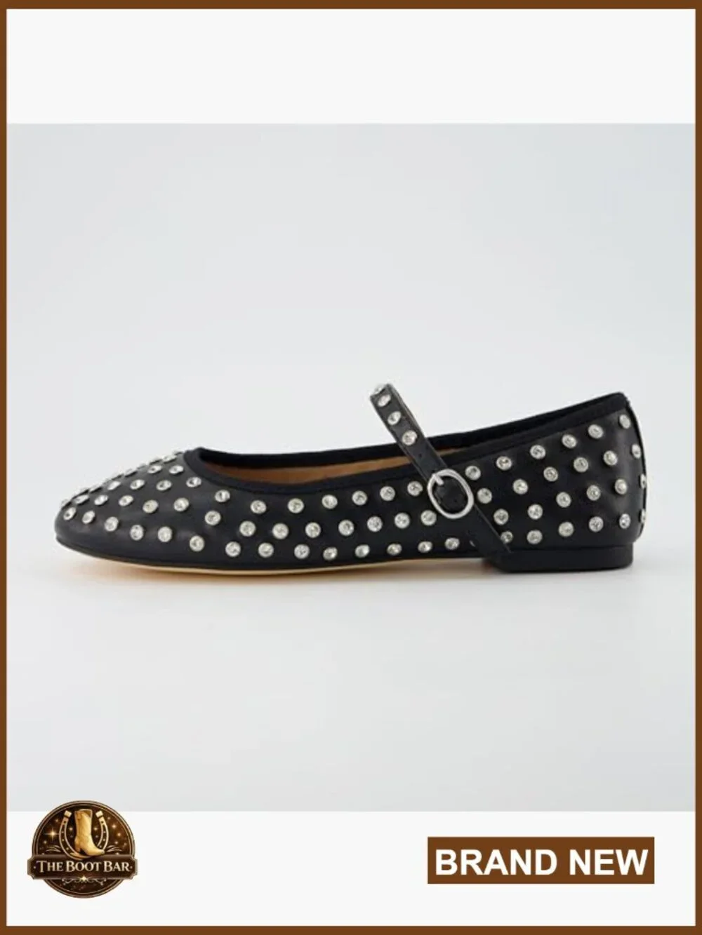 Bling Studded Mary Jane Flats - Memory Foam Faux Leather, Adjustable Buckle